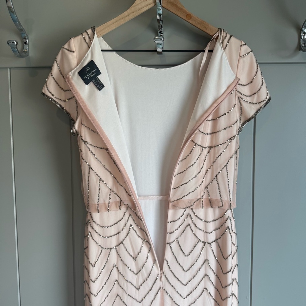 Adrianna Papell Blush Pink Beaded Tulle Gown Embellished Formal Dress 6 - Picture 7 of 17